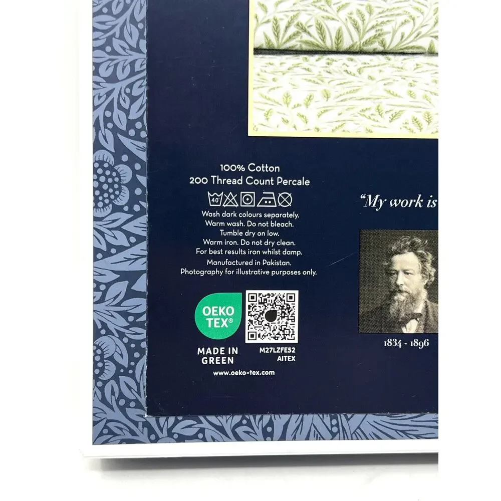WILLIAM MORRIS Original Willow Artichoke Green STANDARD Pillowcases Percale